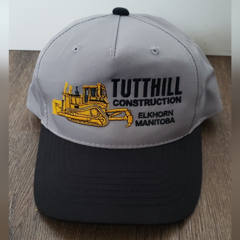 Vintage Retro 90s Grey Black Construction Equipment Snap Back Trucker Hat Cap